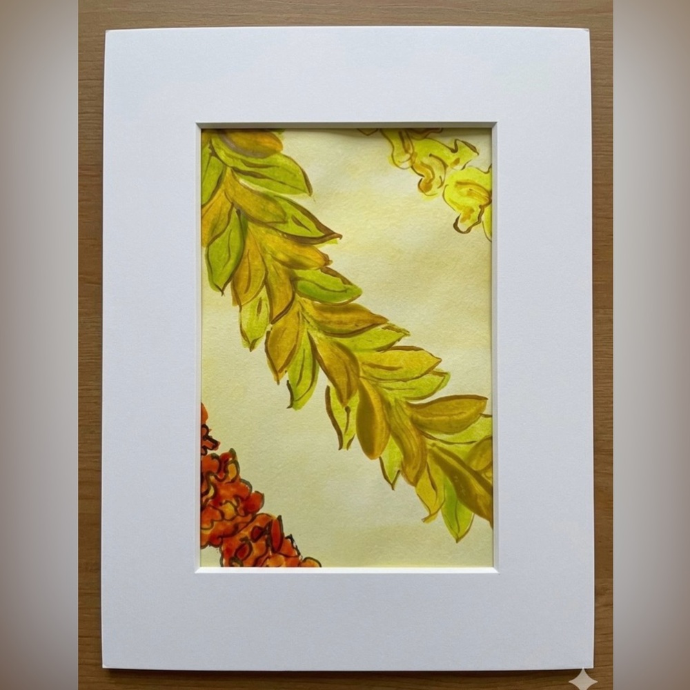 One of a Kind- Hawaiian lei Watercolor Print - Yellow & Orange - Bexwatercolors